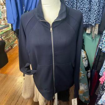 Lulu B Sweatshirt Jacket Zip Up Thumbholes Navy