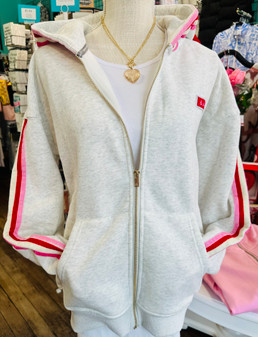 Ampersand Sweatshirt Full Zip Pockets White Red Detail Hooded