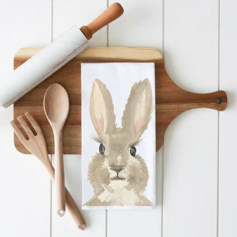 Arriving 2-10 Porter Lane Kitchen hand Dish Towel Bunny Rabbit Spring Easter White