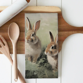 Porter Lane Kitchen Hand Dish Towel Natural Spring Bunnies Easter
