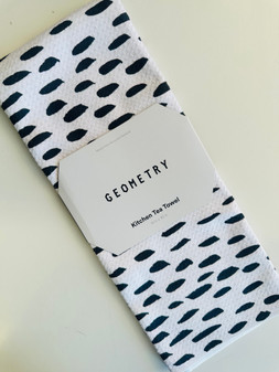 Geometry Kitchen Dish Hand Towel Microfiber Black Dash White USA Made