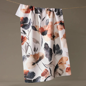 Geometry Kitchen Dish Hand Towel Peachy Poppies Black White USA Made