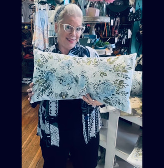 Southern Cotton Mill Pillow Lumbar Blue Hydrangeas USA Made