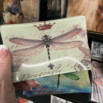 Glass Dragonfly Vintage Tray