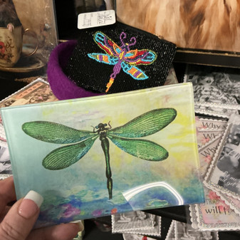 Glass Green Dragonfly Tray Dish 