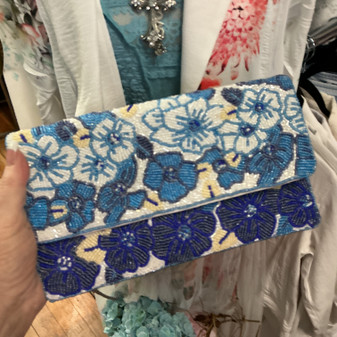 Blue Beaded Clutch Purse 