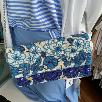 Blue Beaded Clutch Purse 