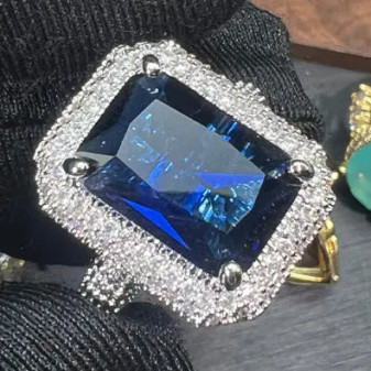 Cubic Zirconia Ring Blue Azure Square Adjustable 