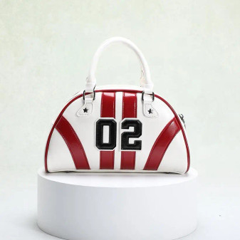 Arriving Soon Purse Satchel Crossbody Bowling Bag Style #2 White Red