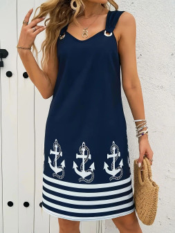 Anchor Nautical Navy Dress With Pockets