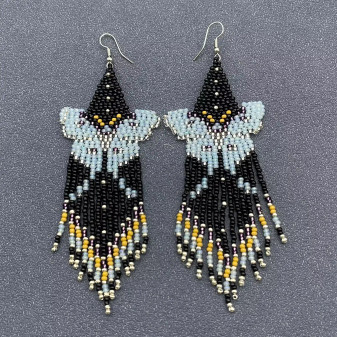 Glass Bead Boho Butterfly Blue Black Earrings