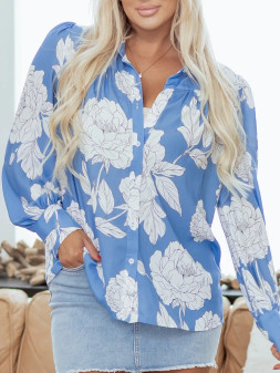 ARRIVING SOON Blue Floral Gathered Yoke Button Down Blouse Shirt