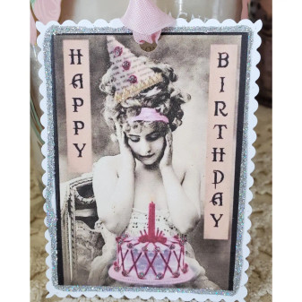 Gift Tag Glitter Happy Birthday Vintage USA Made