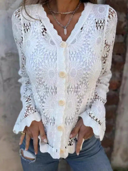 ARRIVING SOON White Crocheted Lace Button Down Cardigan