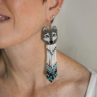 Wolf Grey White Glass Bead Earrings