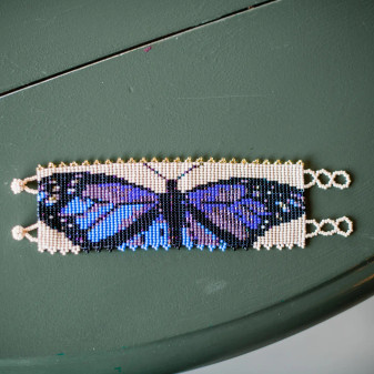 Purple Butterfly Cream Glass Beaded Brace