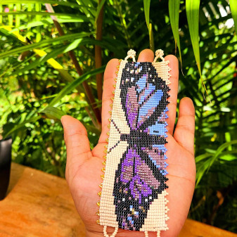 Purple Butterfly Cream Glass Beaded Brace
