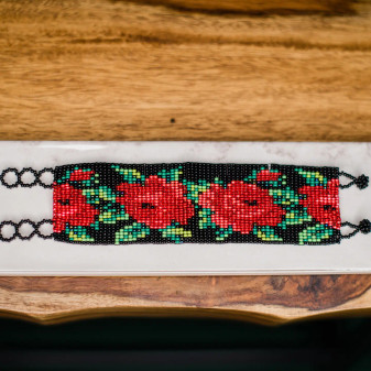 Red Rose Glass Beaded Bracelet 
