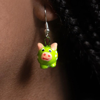 Pig Ceramic Earrings Green