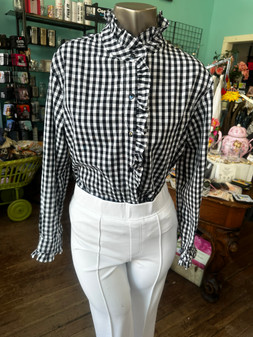 Gingham Black Plaid Ruffle Shirt