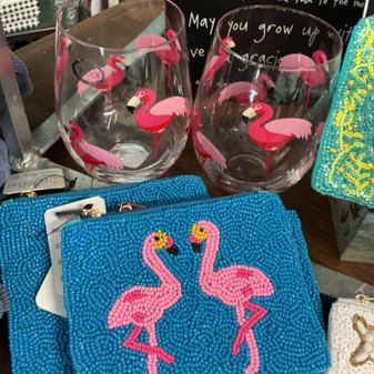 Pink Flamingo Beaded Coin Purse Lined Zipper Closure