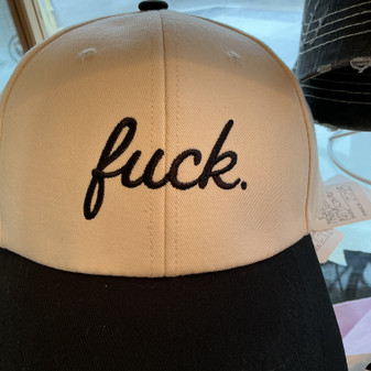 Fuck Baseball Trucker Cap Cream Black Adjustable