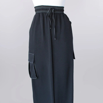 Keren Heart Black Cargo Pants Knit Tie Waist