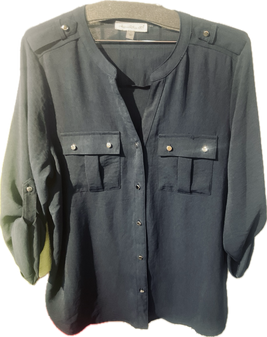 Keren Hart Button Down Shirt Pockets Navy