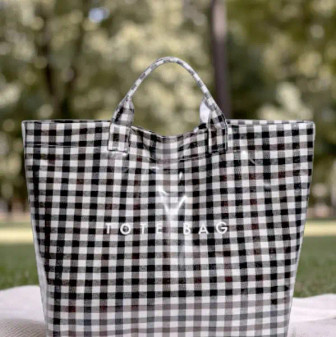 Tote Bag Purse Black White Gingham Shiny ARRIVING SOON