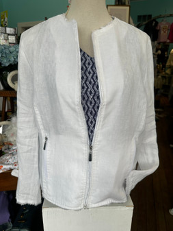 LuLu B Linen Jacket Frayed Detail Inside Phone Pockets White
