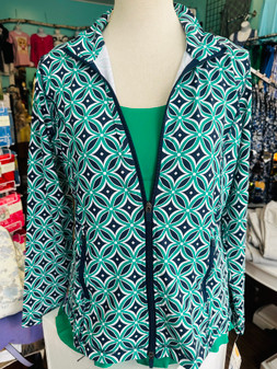 LuLu B Jacket 2 Inside Pockets 2 Zipper Pockets Coolant Fabric Green Blue