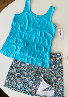 LuLu B Sleeveless Ruffle Cha Cha Coolant Like Fabric Turquoise 