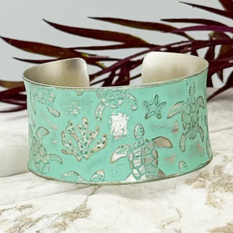 Anju Coastal Life Nautical Sea Turtle Cuff Bracelet Aqua Mint