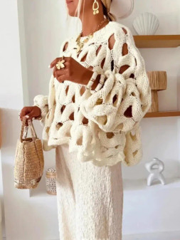 Hollow Out Knit Apricot Sweater