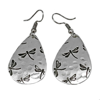 Dragonflies Engraved Silvertone Earrings