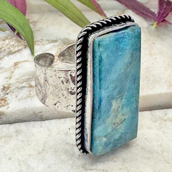 Apatite Semiprecious Stone Ring Adjustable Blue