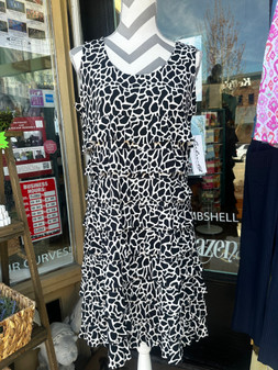 LuLu B Cha Cha Ruffle Sleeveless Dress Coolant Fabric Black Tan Leopard