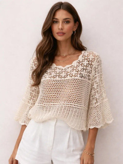 Loowie Crocheted Scoop Top Ecru Neutral Small/Medium 
