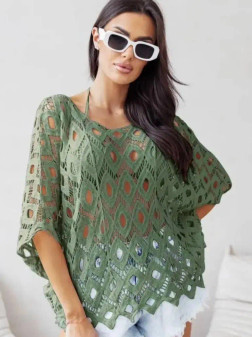 Loowie Crocheted Diamond Pattern Olive Top 
