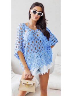 Loowie Crocheted Triangle Pattern Small/ Medium Top Baby Blue