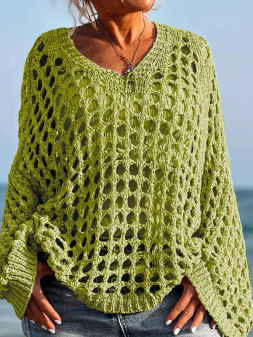 Open Weave Top V Neck Lime Green