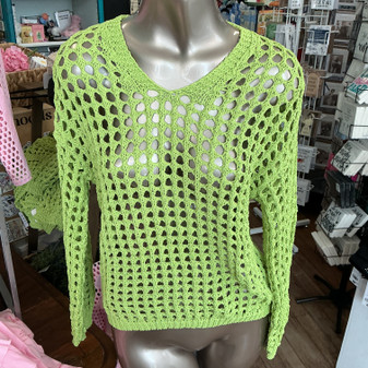 Open Weave Top V Neck Lime Green