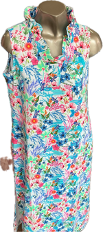 LuLu B Cha Cha Ruffle Maxi Dress Coolant Like Fabric Multi