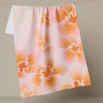 Geometry Kitchen Dish Towel Microfiber Peach Orange Flower
