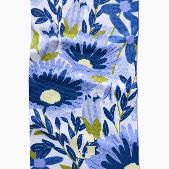 Geometry Kitchen Dish Microfiber Towel Royal Blue Flowers