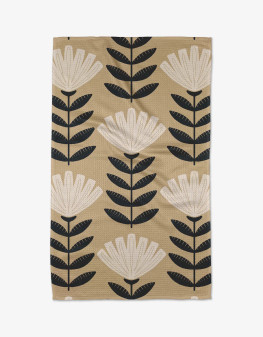Geometry Kitchen Dish Microfiber Towel Black Stem Leaves Tan Flower
