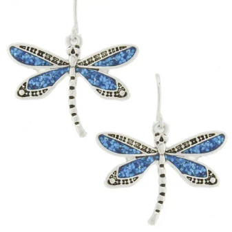 Dragonfly Earrings Blue Glitter 