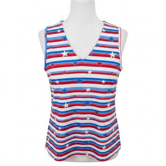 LuLu B Sleeveless V Neck Red White & Blue 250th Anniversary July 4th