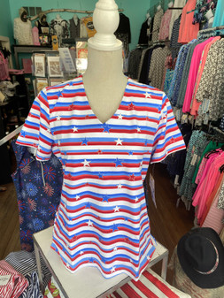 Lulu B Stars & Stripes Short Sleeve V Neck 250th Anniversary July 4th