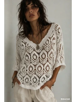 Loowie Crocheted White One Size Top